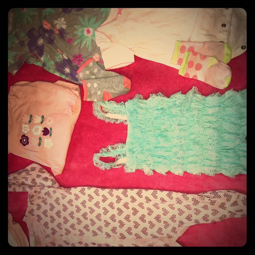 Romper, PJ, onesie, two shirts, 2 pair socks